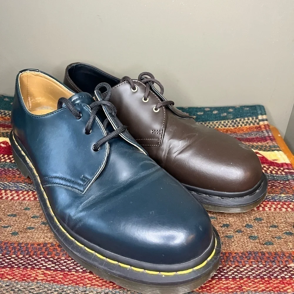 Doc Martens Mis Matched Funky Y2K Leather Brown Blue Loafer Lace Up Shoe Men 11